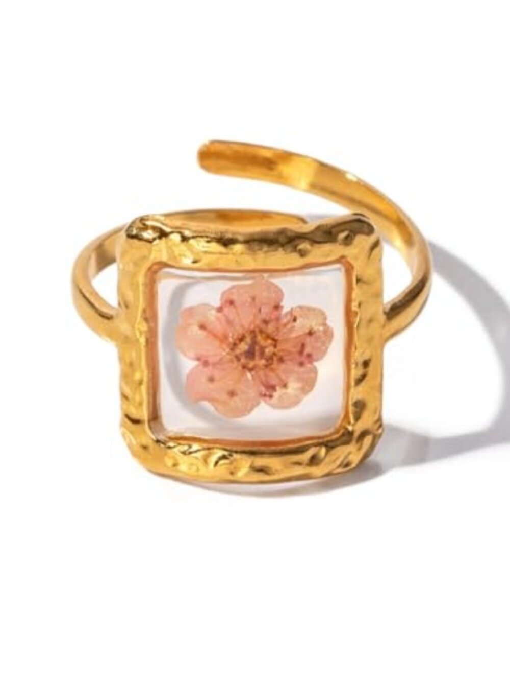 New - Handmade Dried Flower Statement Ring for Women Gold-Toned‎ Stainless Steel